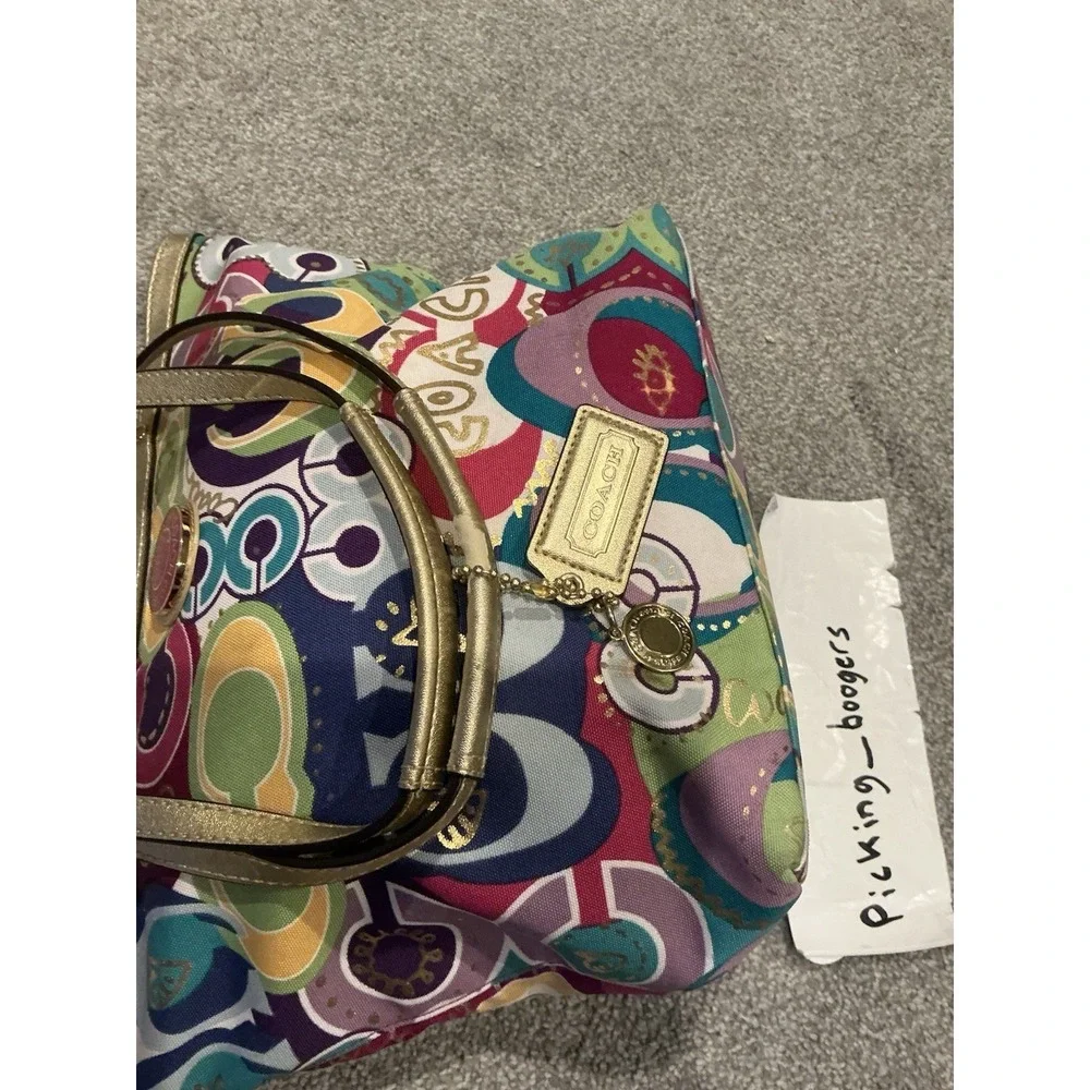 VINTAGE Multicolored Coach Purse Over the Shoulder Bag Y2K Pink‎ & Gold